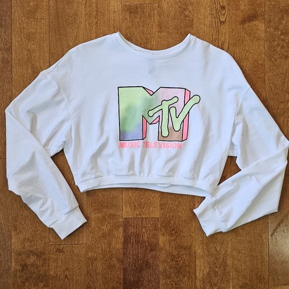 H&M Cropped Top MTV T-Shirt new with tags size medium super lightweight and thin - Picture 2 of 5